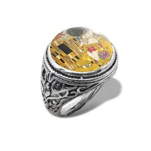 Silver Cabochon Gustav Klimt The Kiss Ring NEW